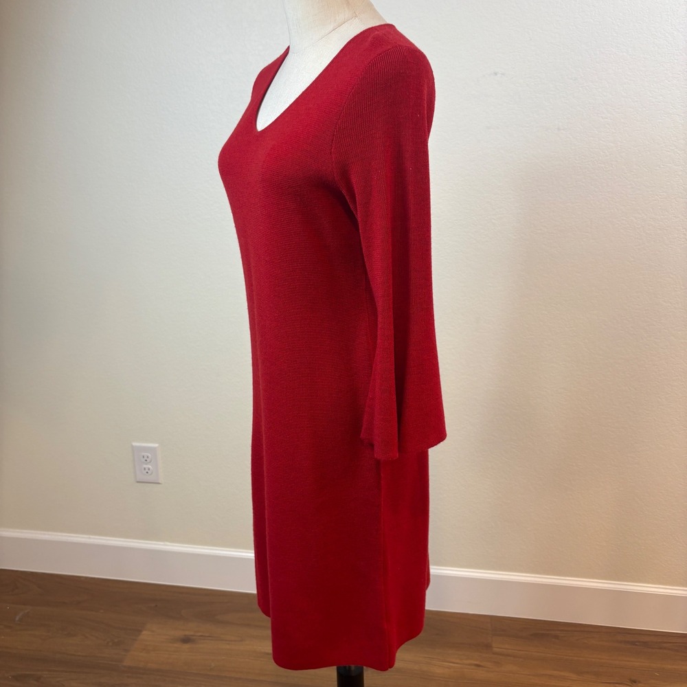 Talbots Sweater Dress Womens SP Red Merino Wool Flared 3/4 Sleeve V-Neck Luxury - Picture 5 of 8